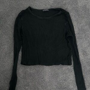 Brandy Melville Black Ribbed Long Sleeve Top